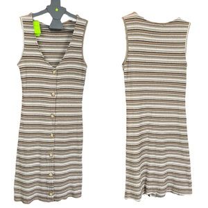 EUC Altar’d State Button up Neutrals Sleeveless Midi Dress size M